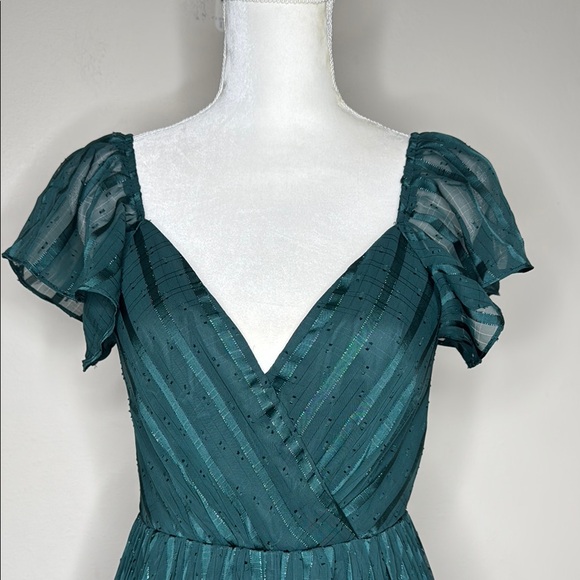 Lulu's Green Wrap Bodice Metalic Thread Party Dance Date Night Midi Dress S - Picture 4 of 16